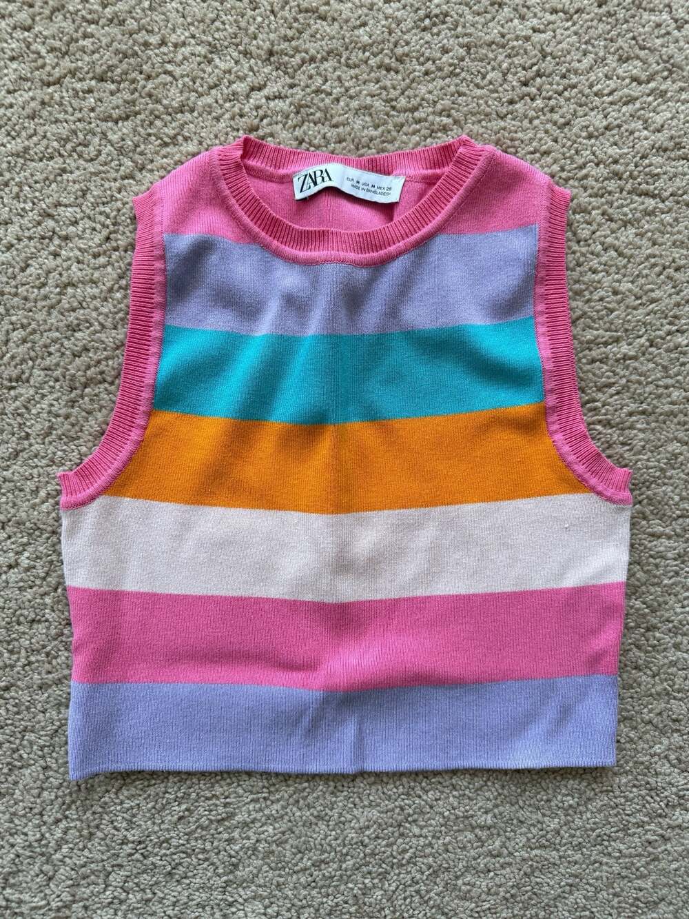 Zara Pink Multi-Color Striped Knit Tank Top